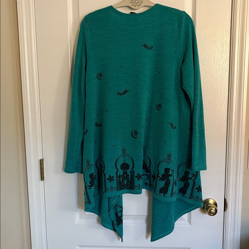 Disney Teal Open Front Aladdin/Jasmin/ Genie Cardigan Waterfall Style - Picture 7 of 7